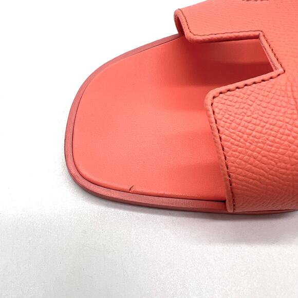 HERMES Oran Sandal Orange Joey Epsom Womens Size 39 Calf Leather Flat - Picture 15 of 16